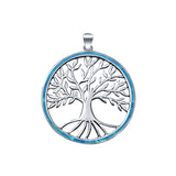 Tree Roots Round Lab Created Blue Opal 925 Sterling Silver Charm Pendant