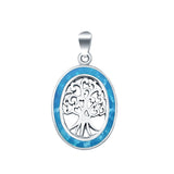 Oval Charm Pendant Tree Roots Lab Created Blue Opal 925 Sterling Silver