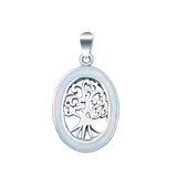 Oval Charm Pendant Tree Roots Lab Created White Opal 925 Sterling Silver