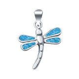 Pretty Insect Dragonfly Charm Pendant Lab Created Blue Opal 925 Sterling Silver