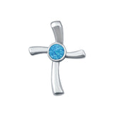 Cross Charm Pendant Lab Created Blue Opal 925 Sterling Silver