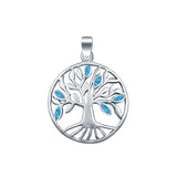Tree of Life Lab Created Blue Opal 925 Sterling Silver Charm Pendant