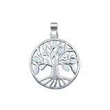 Tree of Life Lab Created White Opal 925 Sterling Silver Charm Pendant