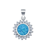 Round Lab Created Blue Opal Pendant Charm Simulated CZ 925 Sterling Silver(15mm)