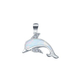 Dolphin Charm Pendant Lab Created White Opal 925 Sterling Silver
