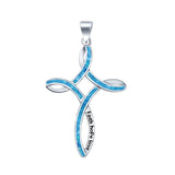 Cross Lab Created Blue Opal 925 Sterling Silver Charm Pendant