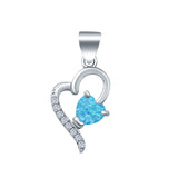Love Heart Charm Pendant Lab Created Light Blue Opal 925 Sterling Silver