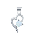 Love Heart Charm Pendant Lab Created White Opal 925 Sterling Silver