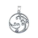 925 Sterling Silver Circle of Waves Pendant Charm