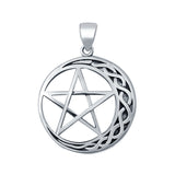 Moon and Star Pendant Charm Round 925 Sterling Silver