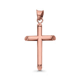 Solid Plain Rose Tone, Cross Charm Pendant 925 Sterling Silver (21mm)