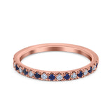 14K Rose Gold 0.23ct Round 3mm Pave Natural Blue Sapphire G SI Half Eternity Diamond Bands Engagement Wedding Ring Size 6.5