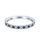 14K White Gold 0.23ct Round 3mm Pave Natural Blue Sapphire G SI Half Eternity Diamond Bands Engagement Wedding Ring Size 6.5