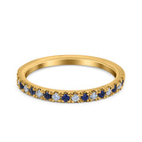 14K Yellow Gold 0.23ct Round 3mm Pave Natural Blue Sapphire G SI Half Eternity Diamond Bands Engagement Wedding Ring Size 6.5
