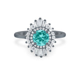 Art Deco Wedding Bridal Ring Baguette Black Tone, Simulated Paraiba Tourmaline CZ 925 Sterling Silver