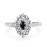 Art Deco Marquise Wedding Ring Simulated Black CZ 925 Sterling Silver