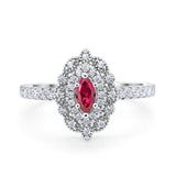 Art Deco Marquise Wedding Ring Simulated Ruby CZ 925 Sterling Silver