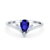 Teardrop Pear Art Deco Engagement Ring Simulated Blue Sapphire CZ 925 Sterling Silver