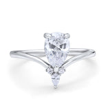 Pear Midi V Ring Wedding Ring Simulated Cubic Zirconia 925 Sterling Silver