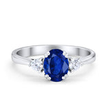 Three Stone Wedding Ring Oval Simulated Blue Sapphire CZ 925 Sterling Silver
