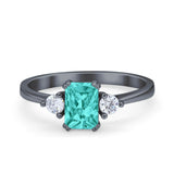 Emerald Cut Wedding Ring Black Tone, Simulated Paraiba Tourmaline CZ 925 Sterling Silver