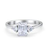 Emerald Cut Wedding Ring Round Simulated Cubic Zirconia 925 Sterling Silver