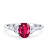 Art Deco Oval Wedding Ring Marquise Simulated Ruby CZ 925 Sterling Silver