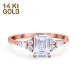 14K Rose Gold Art Deco Emerald Cut Engagement Ring Marquise & Round Simulated CZ