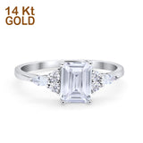 14K White Gold Art Deco Emerald Cut Engagement Ring Marquise & Round Simulated CZ