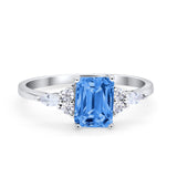 Art Deco Wedding Ring Emerald Cut Simulated Blue Topaz CZ 925 Sterling Silver
