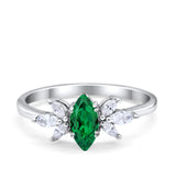Art Deco Wedding Ring Marquise Simulated Green Emerald CZ 925 Sterling Silver