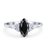 Vintage Style Wedding Ring Marquise Simulated Black CZ 925 Sterling Silver