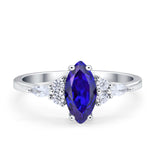 Vintage Style Wedding Ring Marquise Simulated Blue Sapphire CZ 925 Sterling Silver
