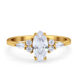 Vintage Style Wedding Ring Marquise Yellow Tone, Simulated Cubic Zirconia 925 Sterling Silver