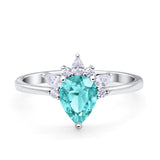 Art Deco Engagement Ring Pear Simulated Paraiba Tourmaline CZ 925 Sterling Silver