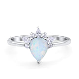 Art Deco Engagement Ring Pear Lab Created White Opal 925 Sterling Silver