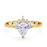 Art Deco Engagement Ring Pear Yellow Tone, Simulated Cubic Zirconia 925 Sterling Silver