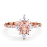 Vintage Oval Halo Wedding Ring Rose Tone, Simulated Morganite CZ 925 Sterling Silver