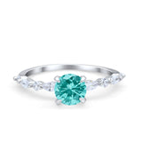 Art Deco Solitaire Wedding Ring Simulated Paraiba Tourmaline CZ 925 Sterling Silver