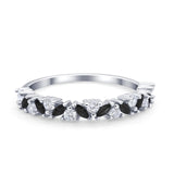 Wedding Band Eternity Ring Marquise Simulated Black CZ 925 Sterling Silver