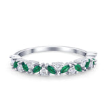 Wedding Band Eternity Ring Marquise Round Simulated Green Emerald CZ 925 Sterling Silver