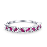 Wedding Band Eternity Ring Marquise Round Simulated Ruby CZ 925 Sterling Silver