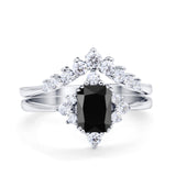 Vintage Two Piece Wedding Ring Simulated Black CZ 925 Sterling Silver