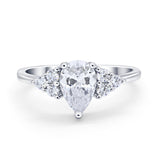 Art Deco Teardrop Pear Wedding Ring Round Cubic Zirconia 925 Sterling Silver