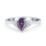 Art Deco Teardrop Engagement Ring Simulated Rainbow CZ 925 Sterling Silver
