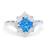 Vintage Princess Cut Wedding Ring Simulated Blue Topaz CZ 925 Sterling Silver