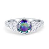 Vintage Style Wedding Ring Round Simulated Rainbow CZ 925 Sterling Silver