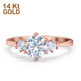 14K Rose Gold Three Stone Wedding Engagement Bridal Ring Round Simulated CZ