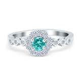 Vintage Style Engagement Ring Round Simulated Paraiba Tourmaline CZ 925 Sterling Silver