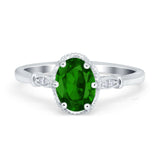 Vintage Style Wedding Ring Oval Simulated Green Emerald CZ 925 Sterling Silver